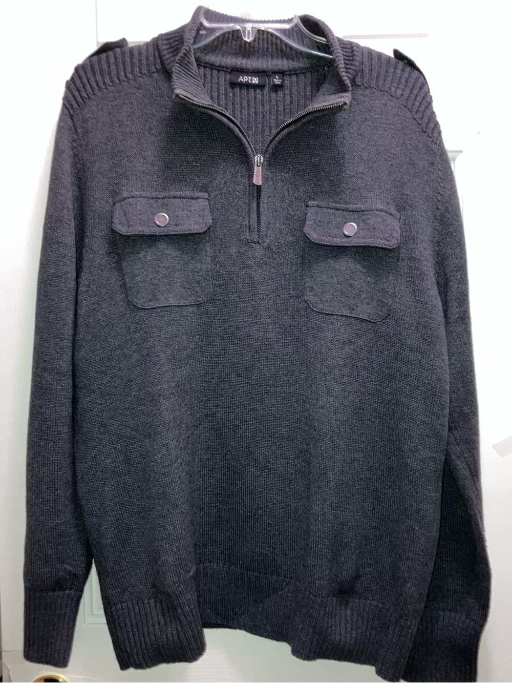APT.9 Sweater Mens Large Gray Cotton Acrylic 1/4 Zip Mock Neck Pockets
